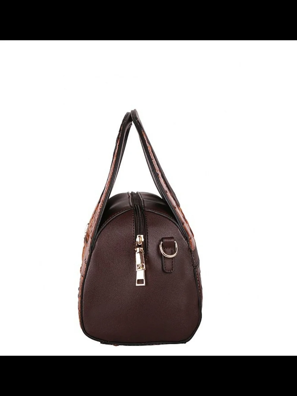 2PC Black Croc-Embossed Handbag with Matching Wallet